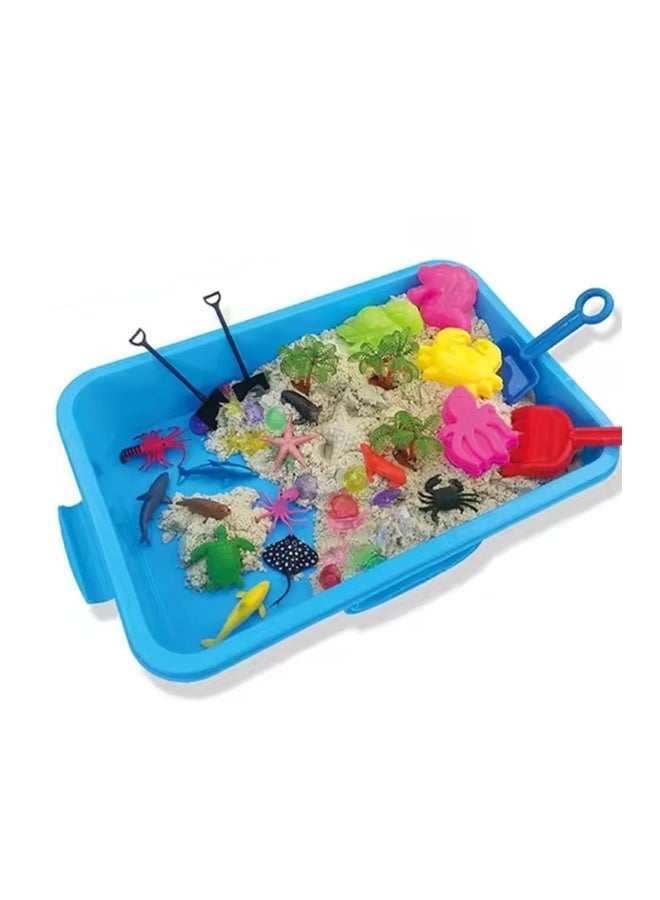 حسم مجموعة ألعاب رمل البحر الفنية، صندوق رمل للأطفال الصغار مع رمل للعب، مجموعة من الديناصورات وألعاب حيوانات البحر، قوالب قلاع، صندوق رمل حسي بغطاء للأولاد والبنات من عمر 3 إلى 9 سنوات - Image 5